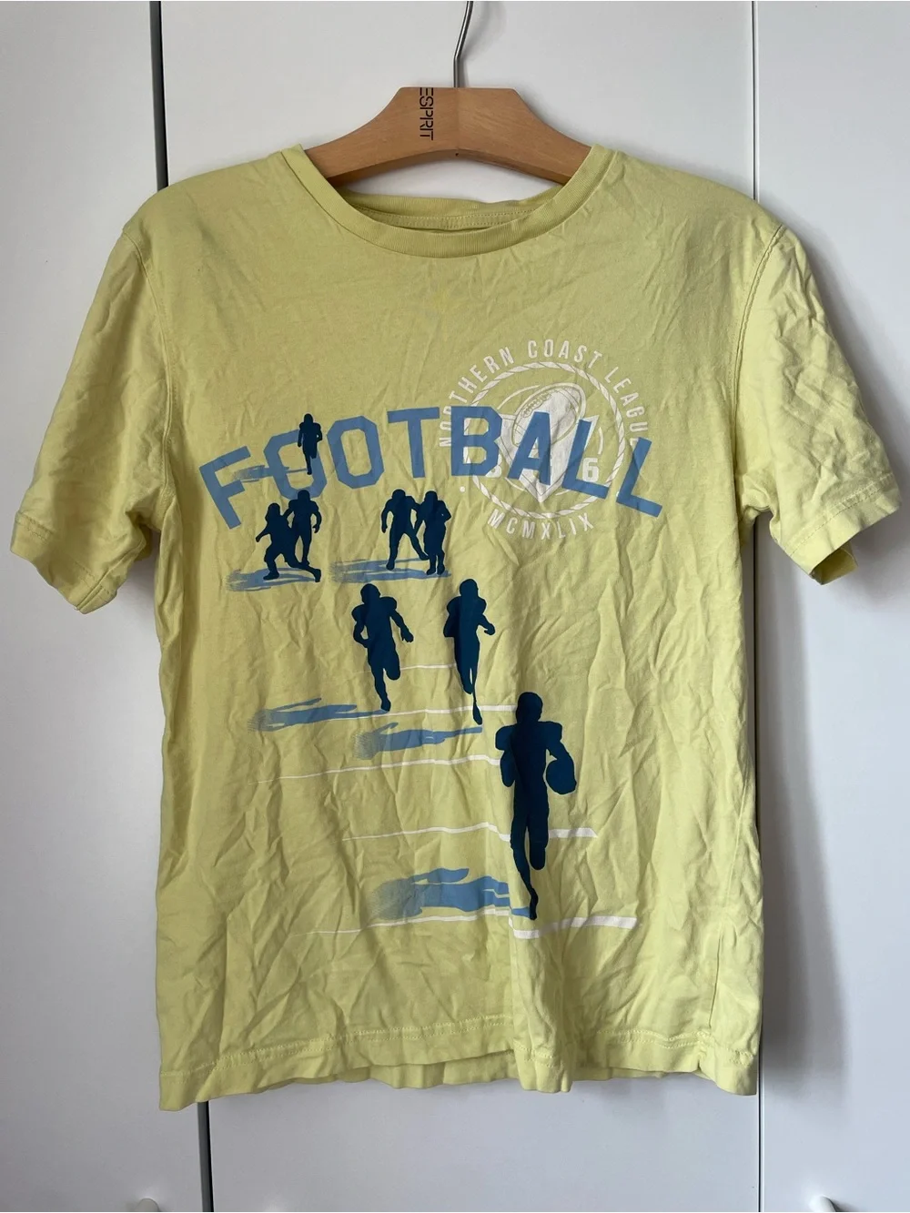 GAP Yellow Tee with Blue Football Silhouettes